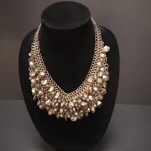 Chunky Statement Necklace with Small & Large Faceted Smokey Grey Glass Beads